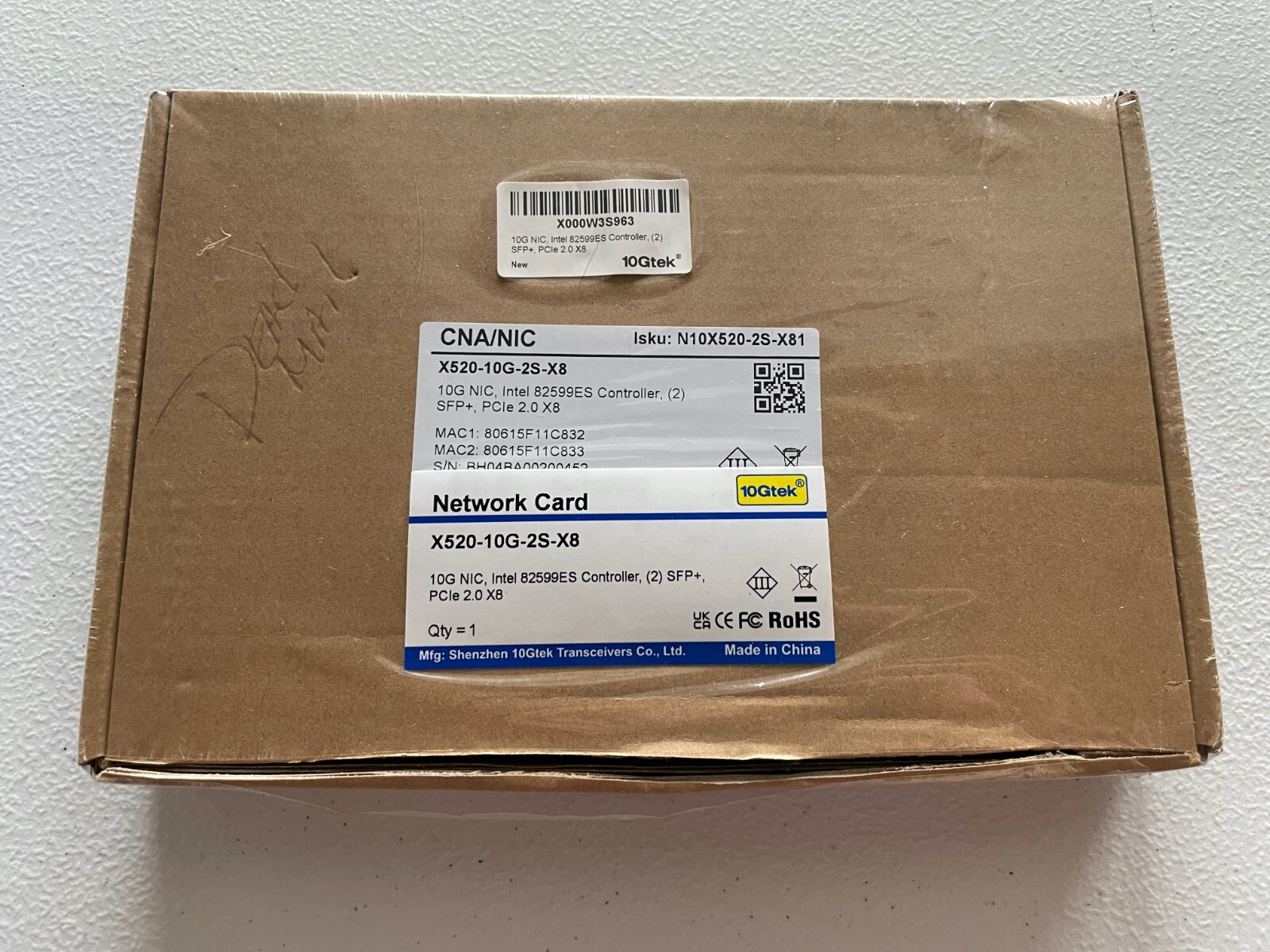 Intel X520-DA2 (Intel 82599ES) 10G Network Card Dual SFP+ PCIe 2.0 X8