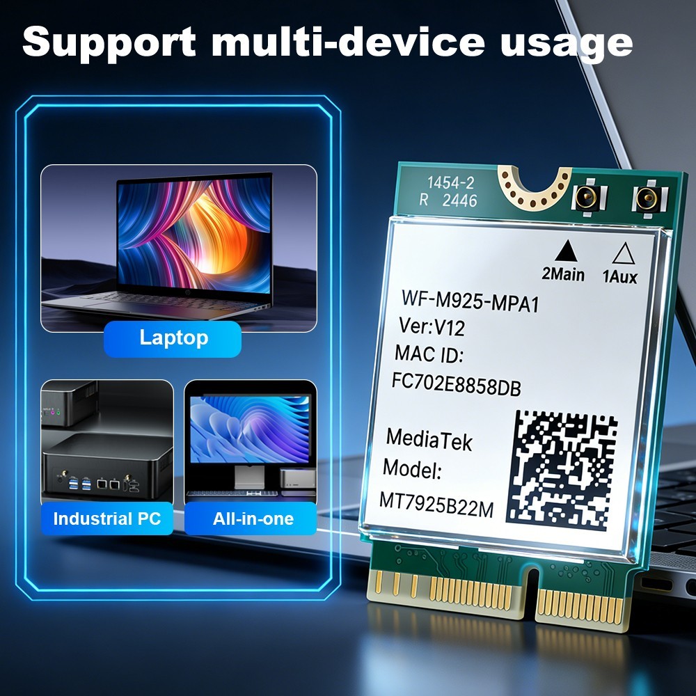 MT7925 WiFi 7 M.2 Key E Wireless Card Bluetooth 5.4 Card for AMD/Intel Win 10/11
