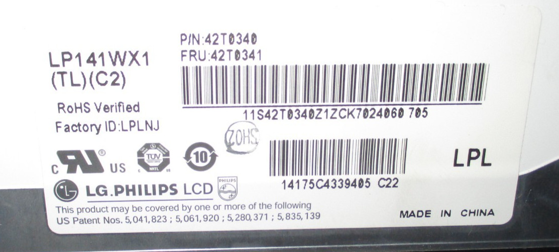 LG Philips 14.1″ Laptop Screen LP141WX1-TLC2 w/30 pin 42T0341