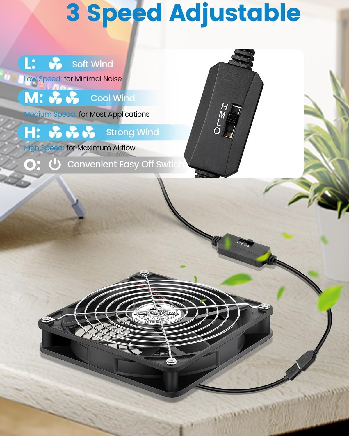 Efficient 140mm USB Fan with Brushless Motor & Metal Guards for Electronics