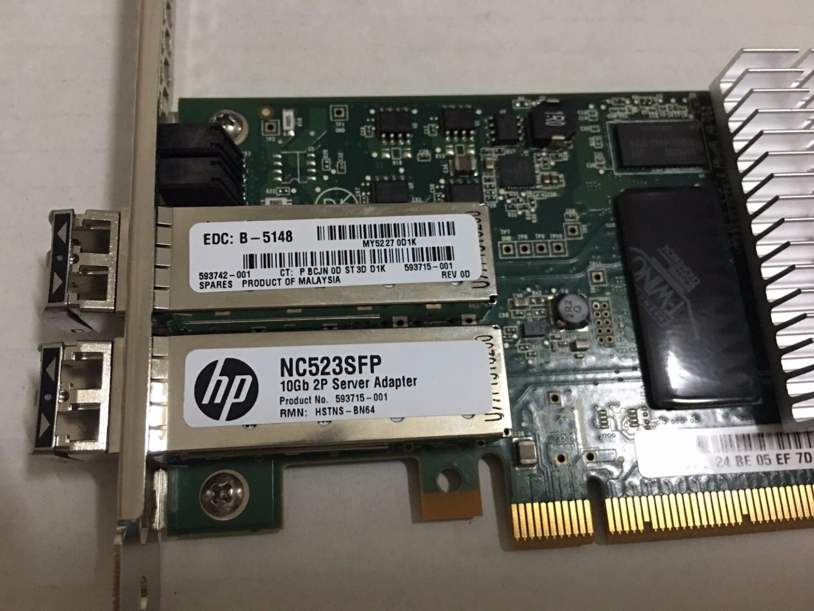HP NC523SFP Dual Port 593717-B21 Server Adapter + FTLF8528P2BNV-HP Transceiver