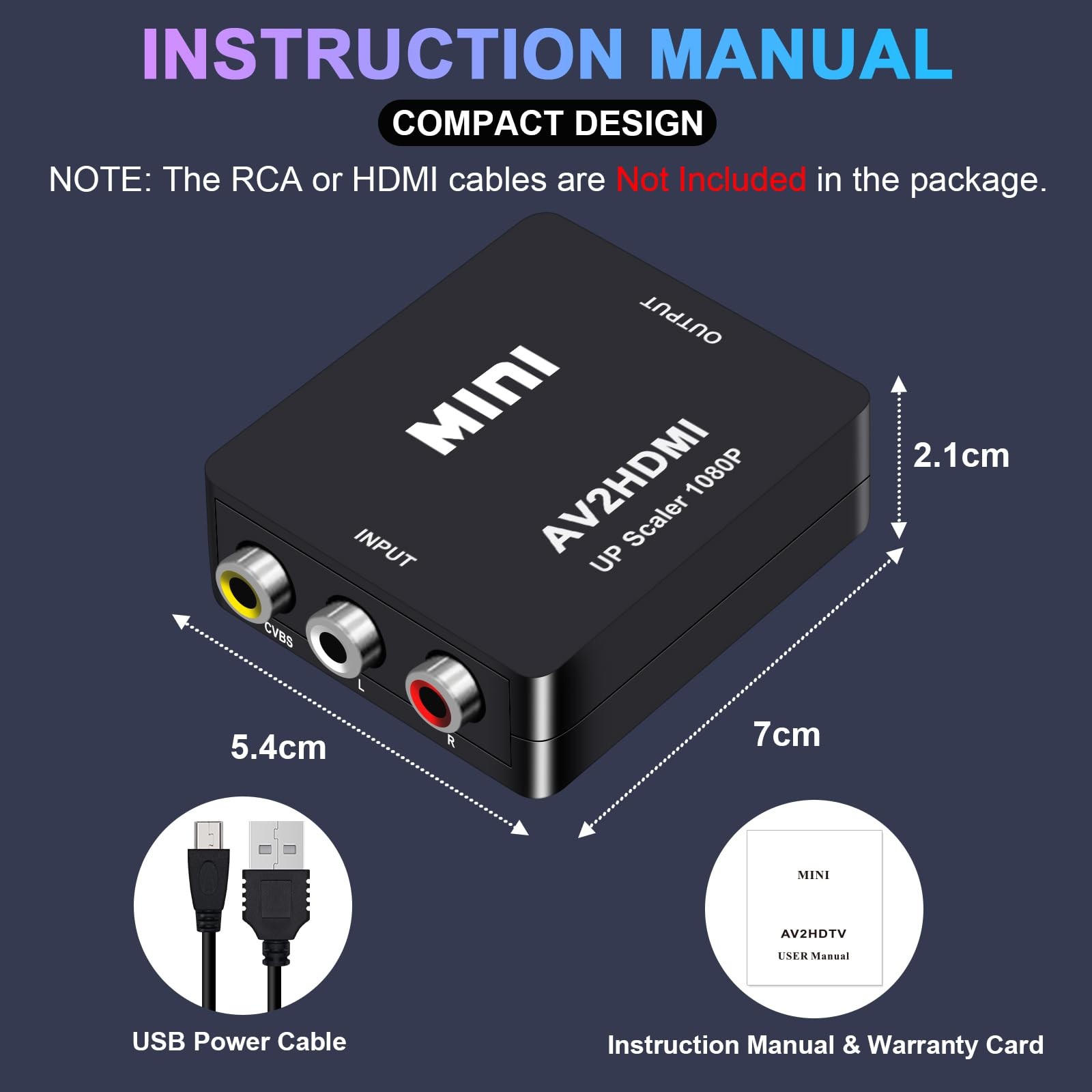RCA to HDMI Converter AV 1080P Mini Adapter 16:9 4:3 Composite Video Black