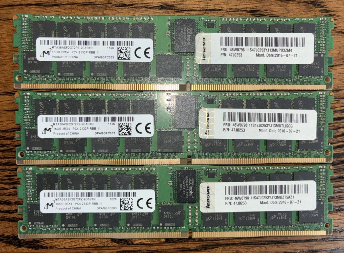 DDR4 Server Memory Micron 48GB (3x16GB) 2Rx4 PC4-2133P RAM Lot of 3
