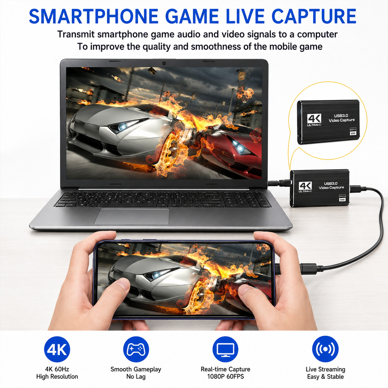 4K Audio Video Capture Card USB 3.0 HDMI Video Capture Device Full HD Recording