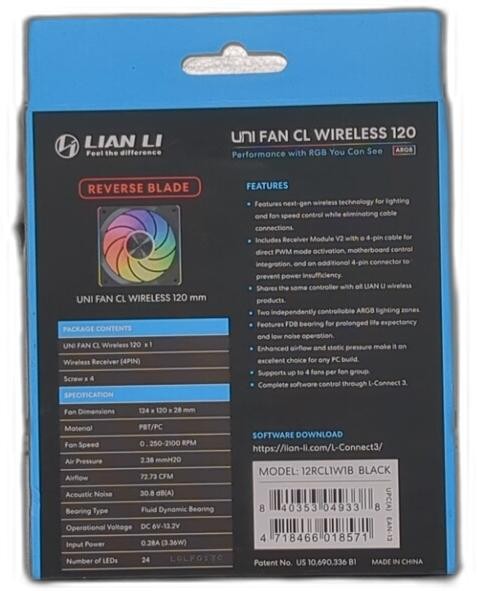Lian-li Lian Li Uni Fan Cl Wireless 120 – Single Pack (reverse Blade) – 2.4 Ghz