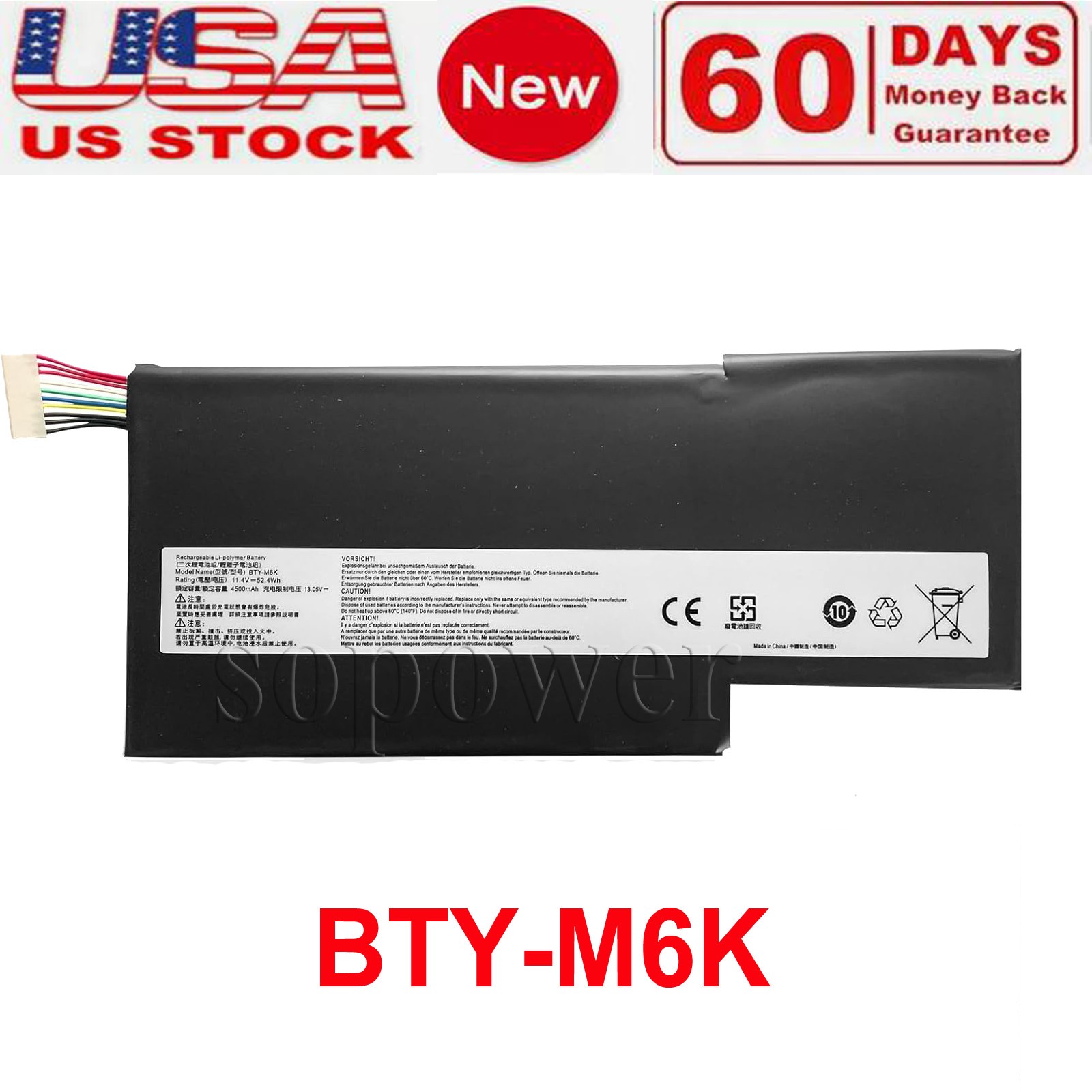 Battery For MSI BTY-M6K MS-16K3 MS-16W1, MS-16R1 MS-16R2 MS-16R3, MS-17B4