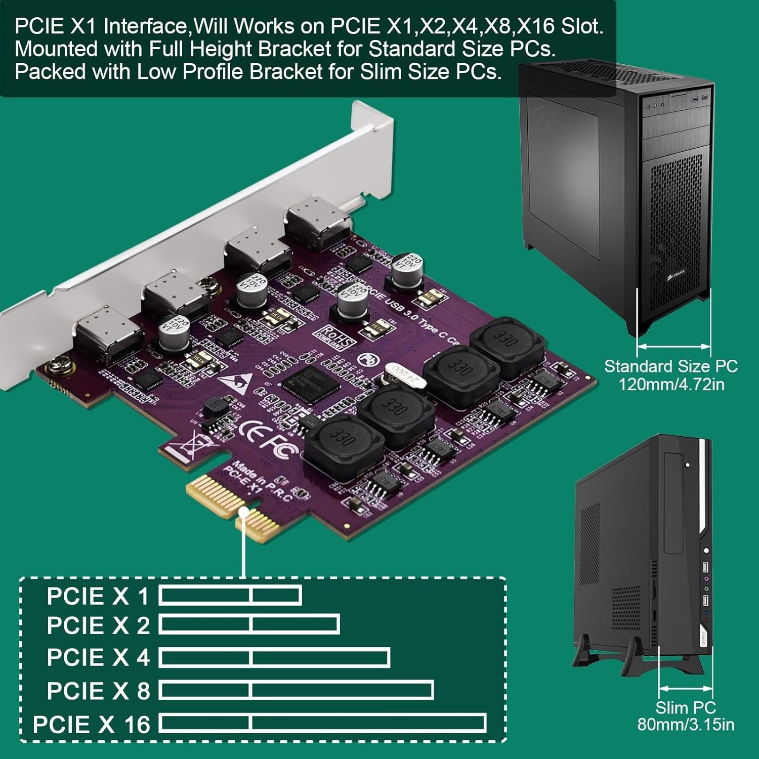 Self-Powered 4X USB-C PCIe Expansion Card for Windows 11 and More – FS-U304C-Pro
