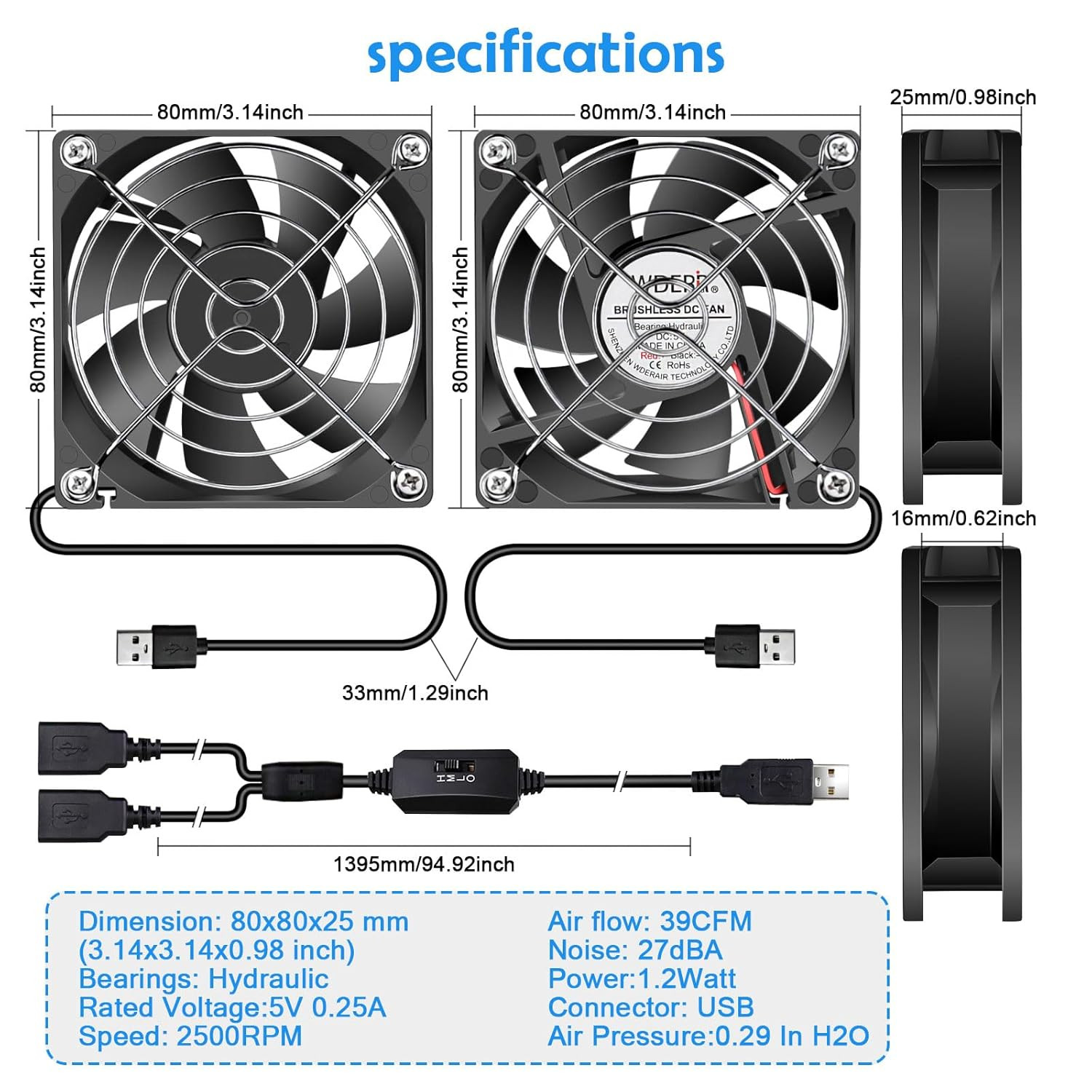 Mini 80Mm USB Computer PC Case Cooling 5V Powered Fan (Quiet), Cabinet Cooler Fa