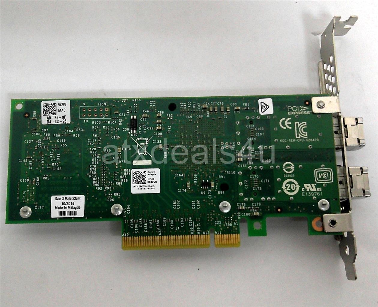 Intel Dell 942V6 X520-DA2 SFP+ Dual-Port 10GB PCI-E 2.0 x8 Network Adapter Card