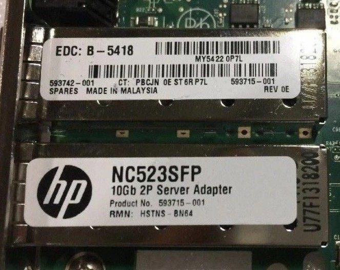HP NC523SFP Dual Port 10Gbps SFP+ Network Adapter Ethernet PCI-E 593742-001