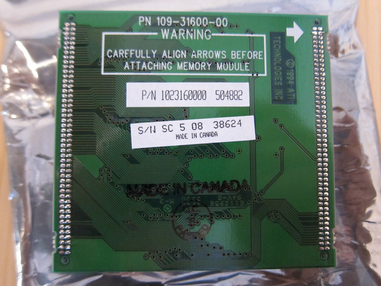NOS 1994 ATI 2MB VRAM Memory Board Video Storage Upgrade Module 109-31600-00