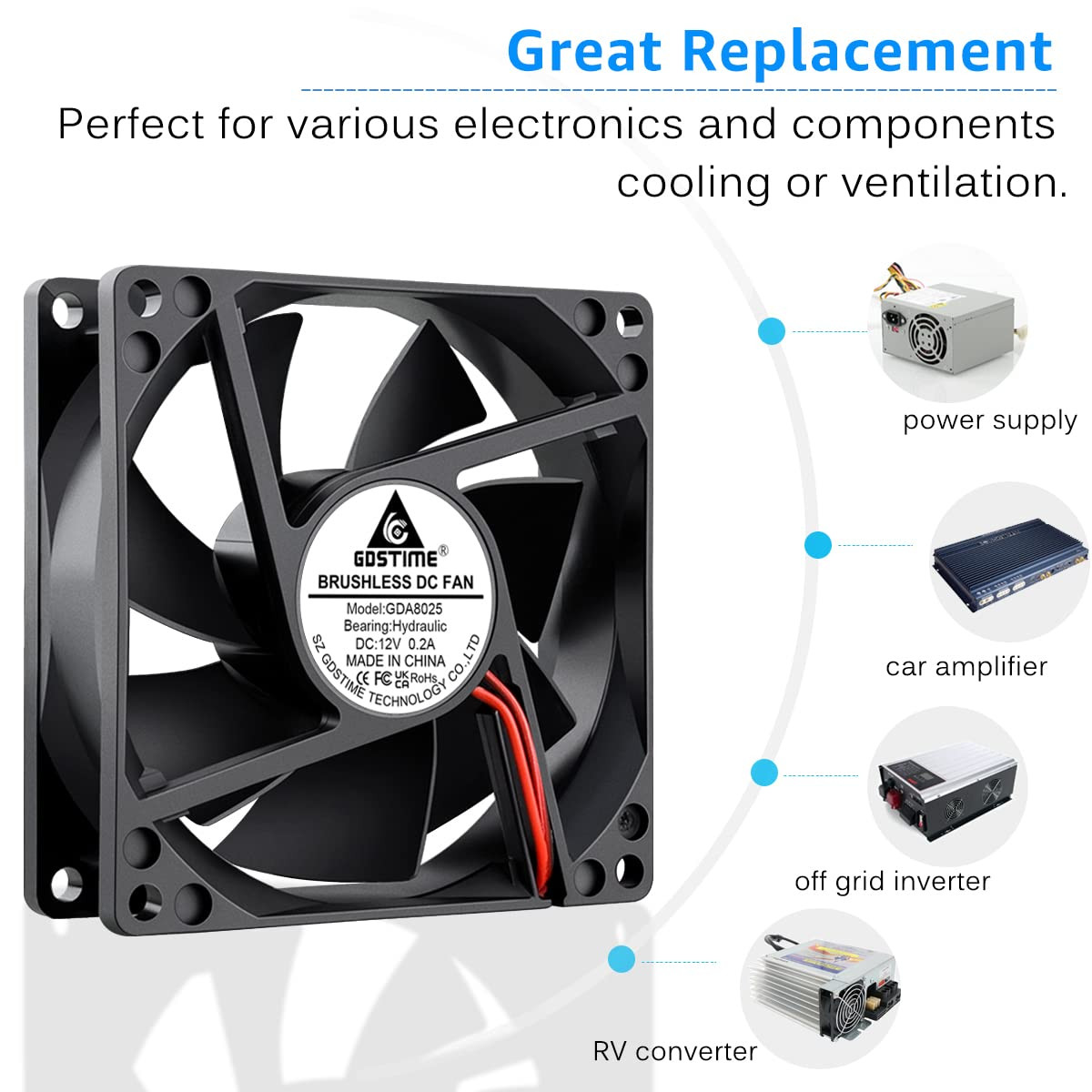 2 Pack 80Mm X 80Mm X 25Mm 12V DC Brushless Cooling Fan 2Pin