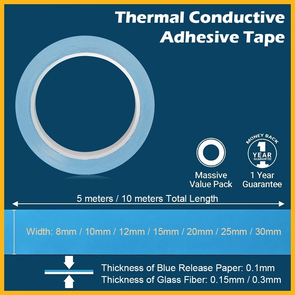 10 M Double-Sided Thermal Adhesive Tape 20mm x 0.3mm Heat Sink CPU GPU LED