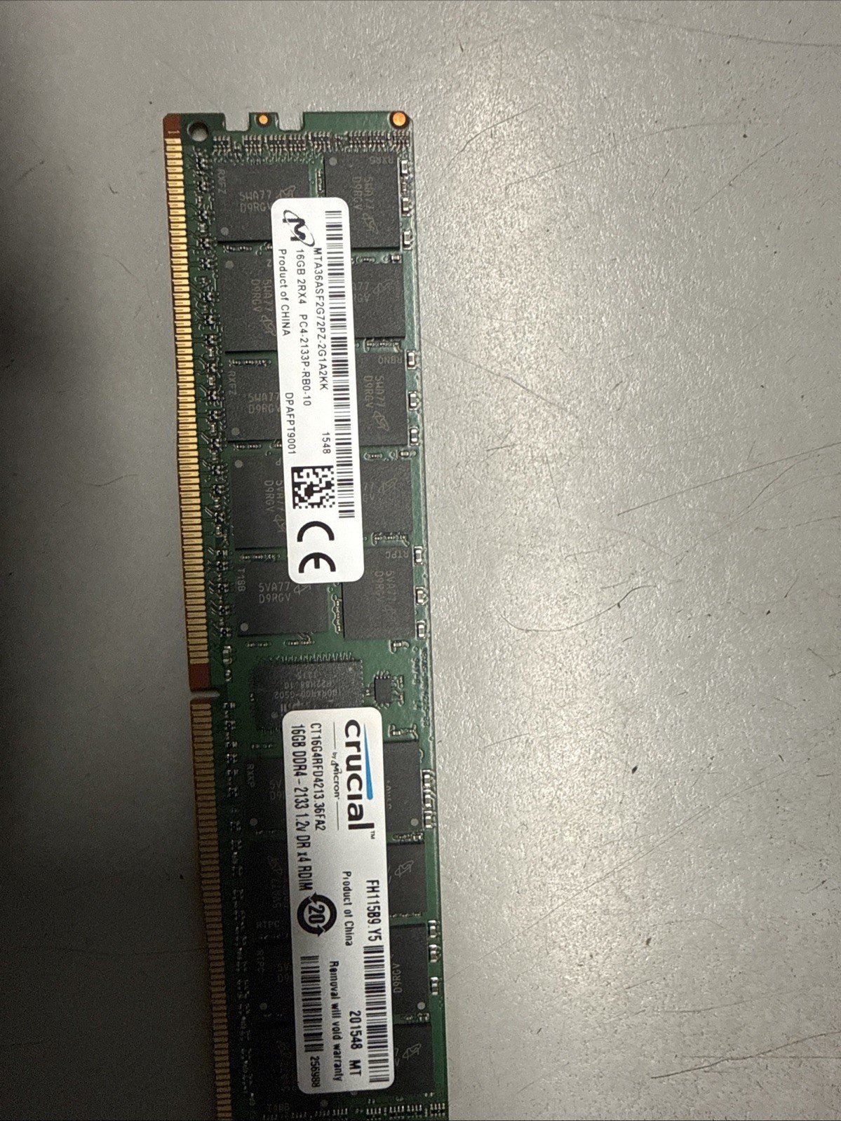 Lot of 18- 16GB Crucial 2Rx4 PC4-2133P-RB0-10 DDR4 ECC Server Ram