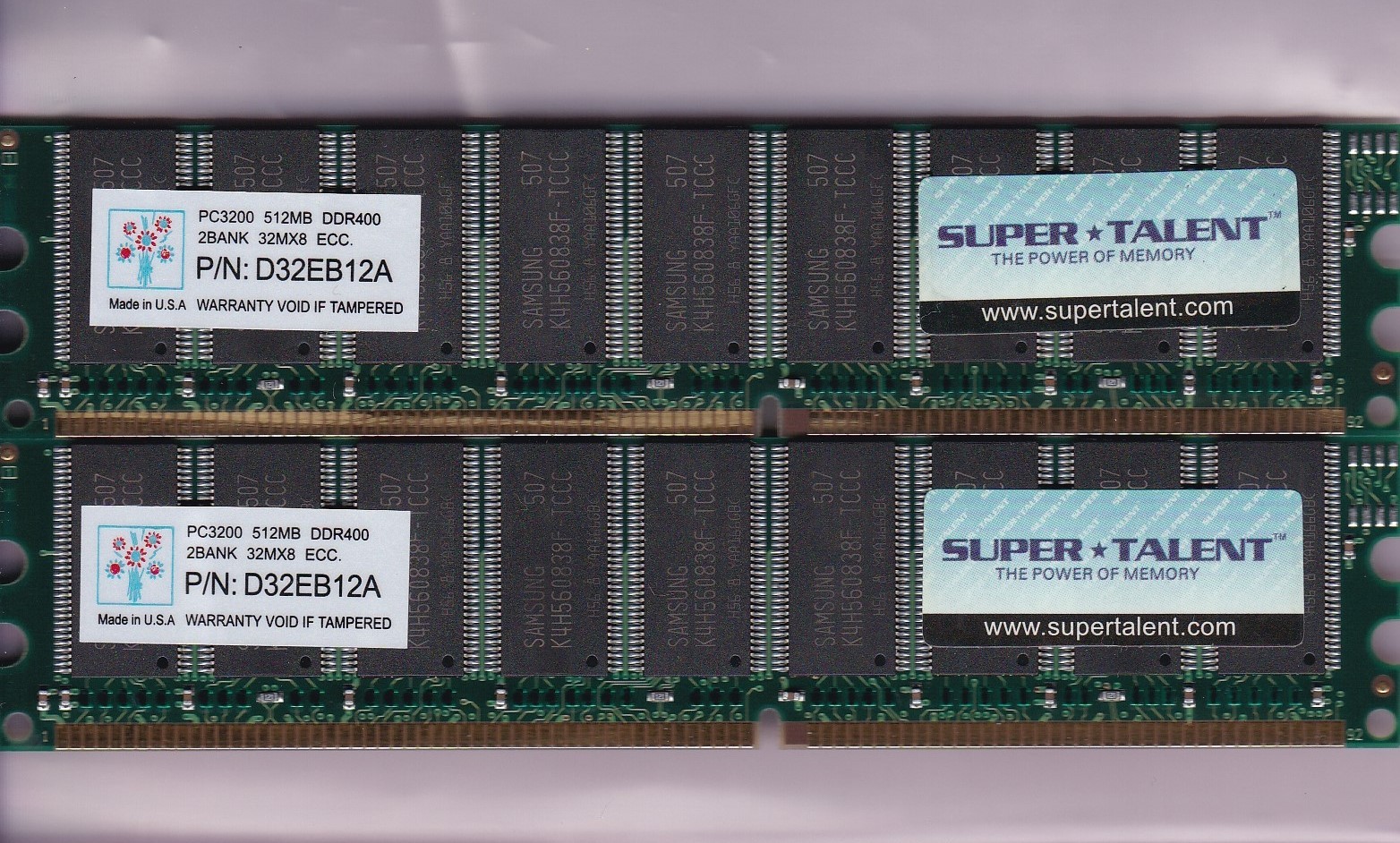 1GB 2x512MB PC-3200E DDR-400 ECC SUPER TALENT D32EB12A RAM MEMORY KIT 184-Pin