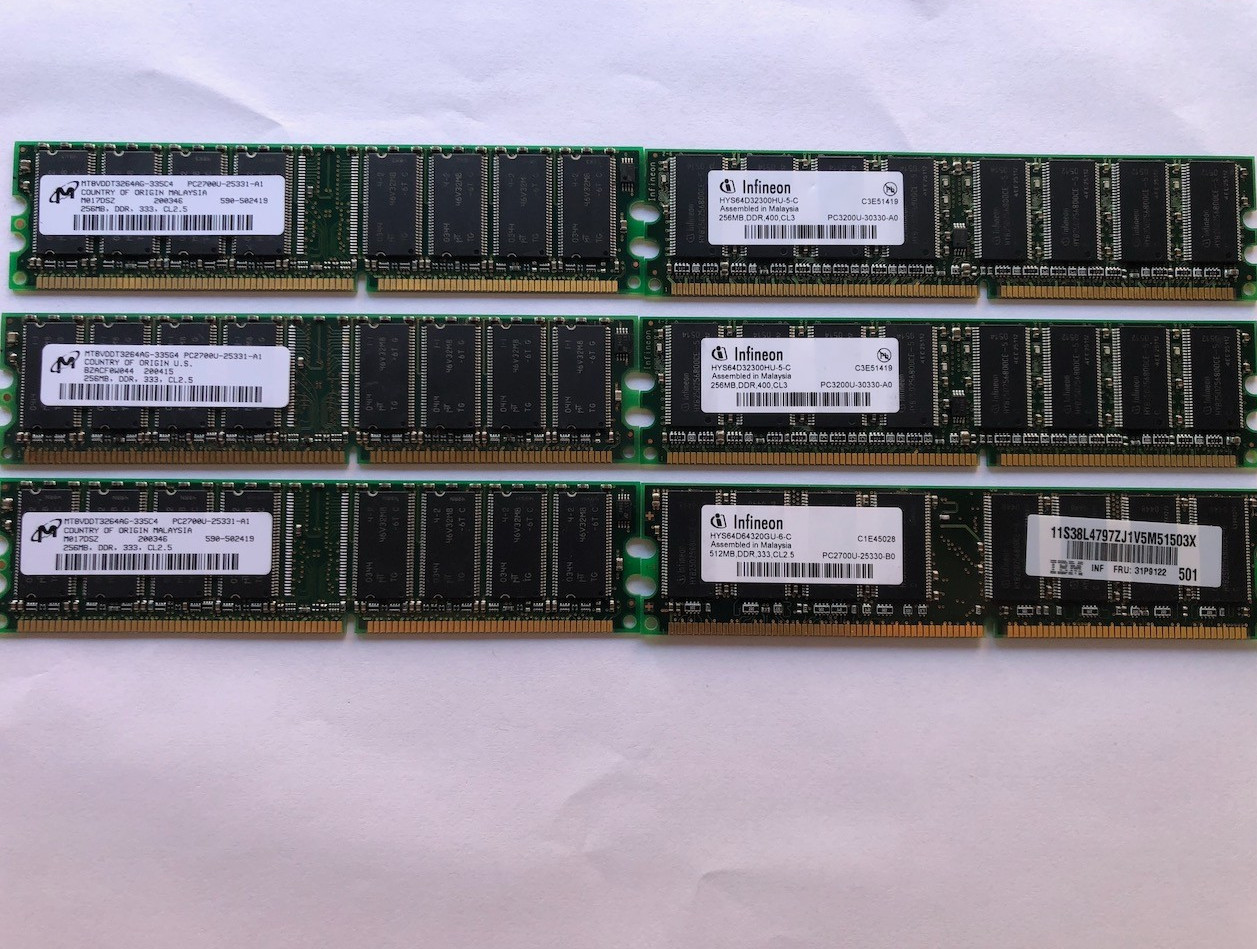LOT OF 6 DDR DDR1 DIMM RAM MODULES; Assorted Brands/Speed/Capacity