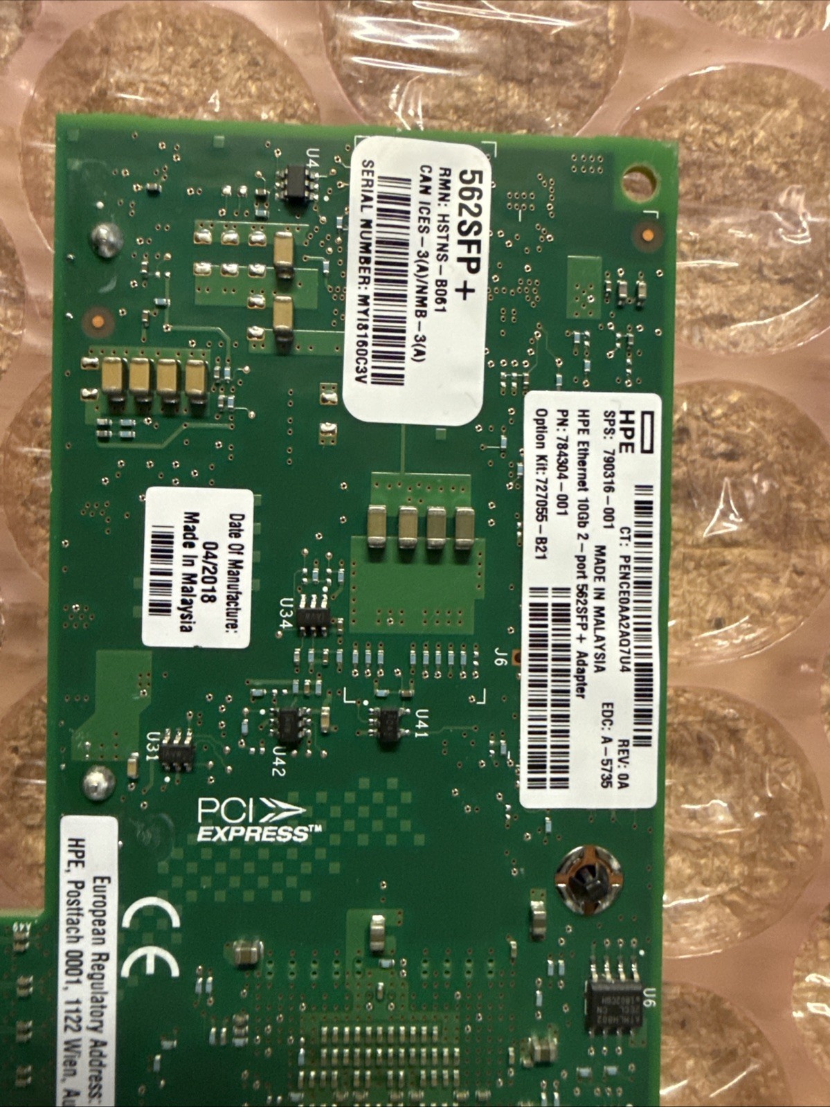 HP 790316-001 HPE 10Gb 2-port 562SFP+ Ethernet Adapter FH