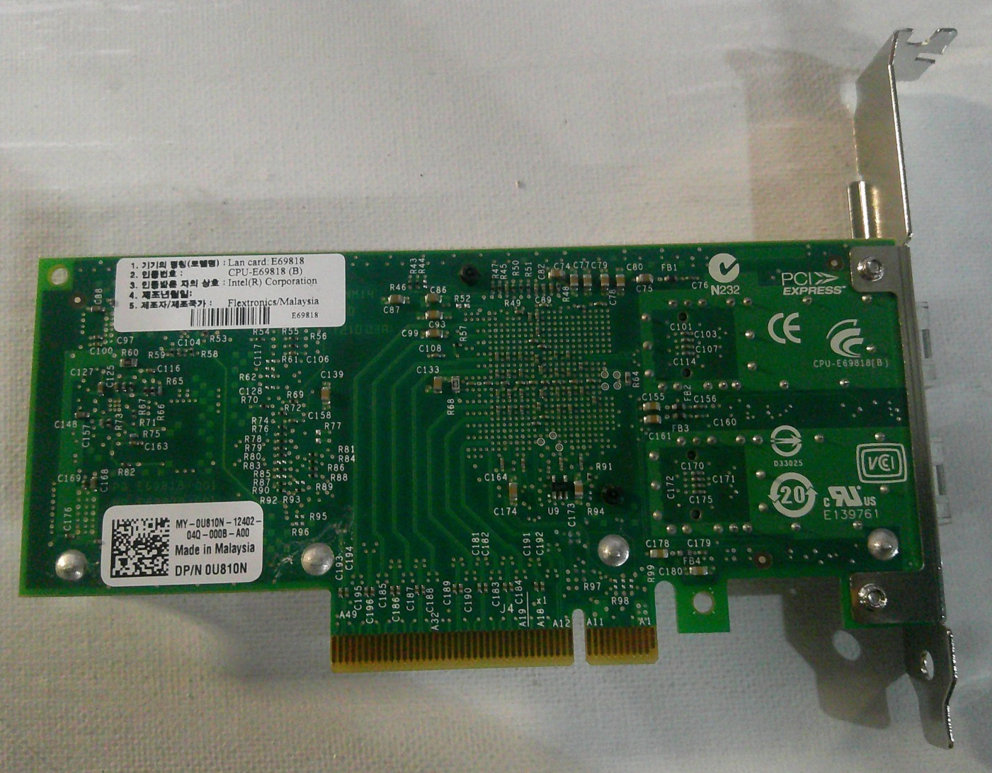 DELL Intel X520-DA2 10Gb SFP+ Dual Port Network Adapter Card 0U810N