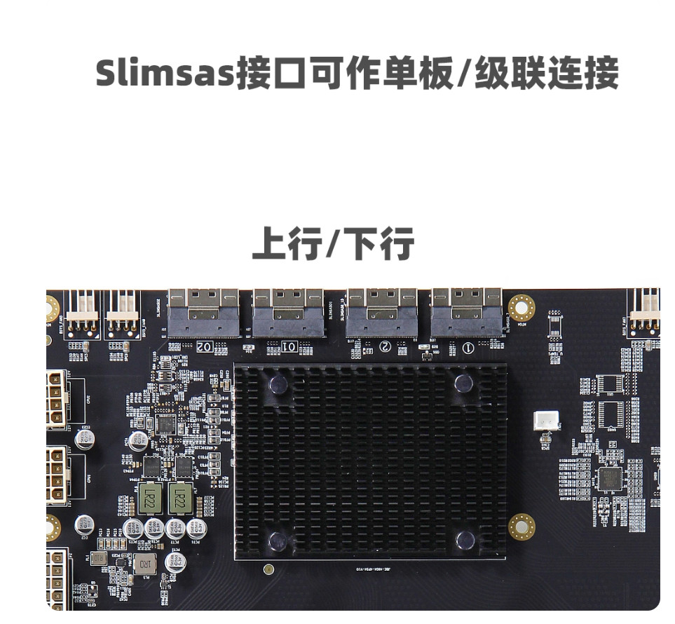 Slimsas to PCle 4.0 PLX88096 4-card GPU four-slot expansion baseboard 65mm width
