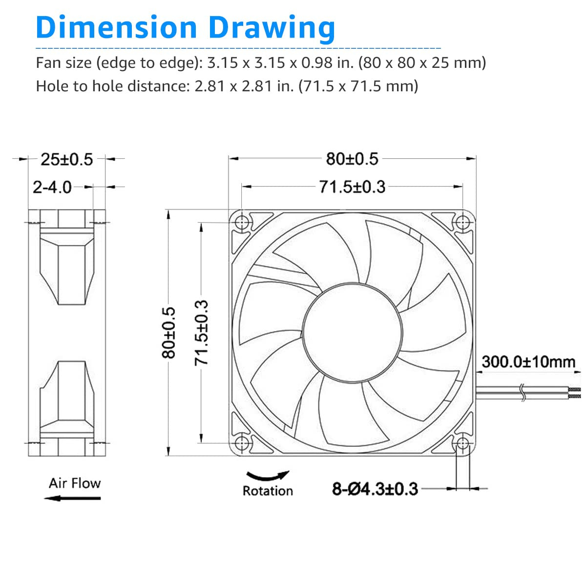 2 Pack 80Mm X 80Mm X 25Mm 12V DC Brushless Cooling Fan 2Pin