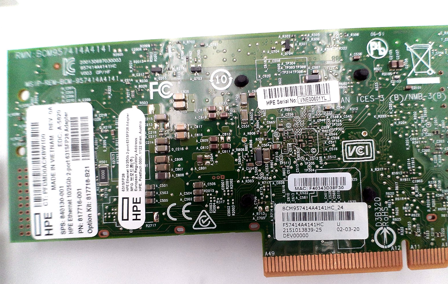 HPE ETHERNET 10/25Gb 2 PORT SFP28 BCM57414 ADAPTER (817718B21)