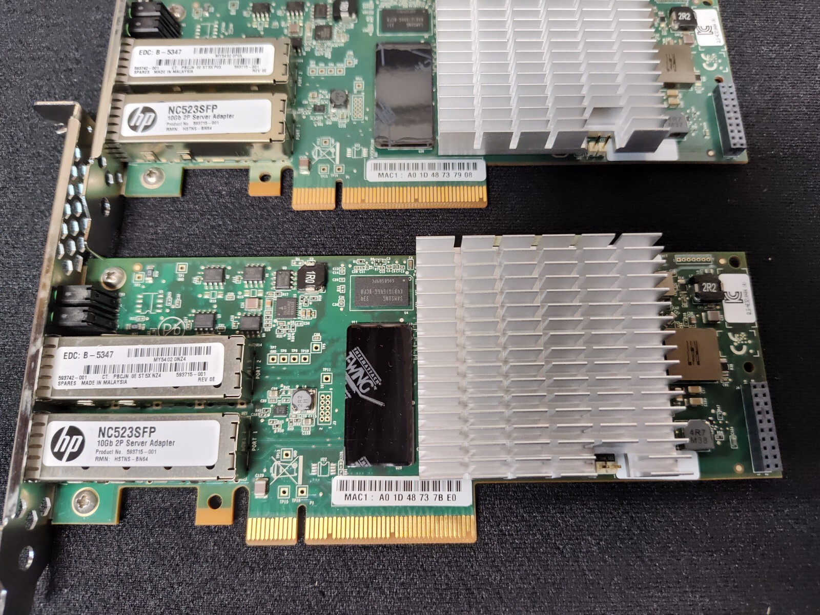 Lot of 2 HP NC523SFP QLE3242-HP 10GB Dual Port Server Adapters