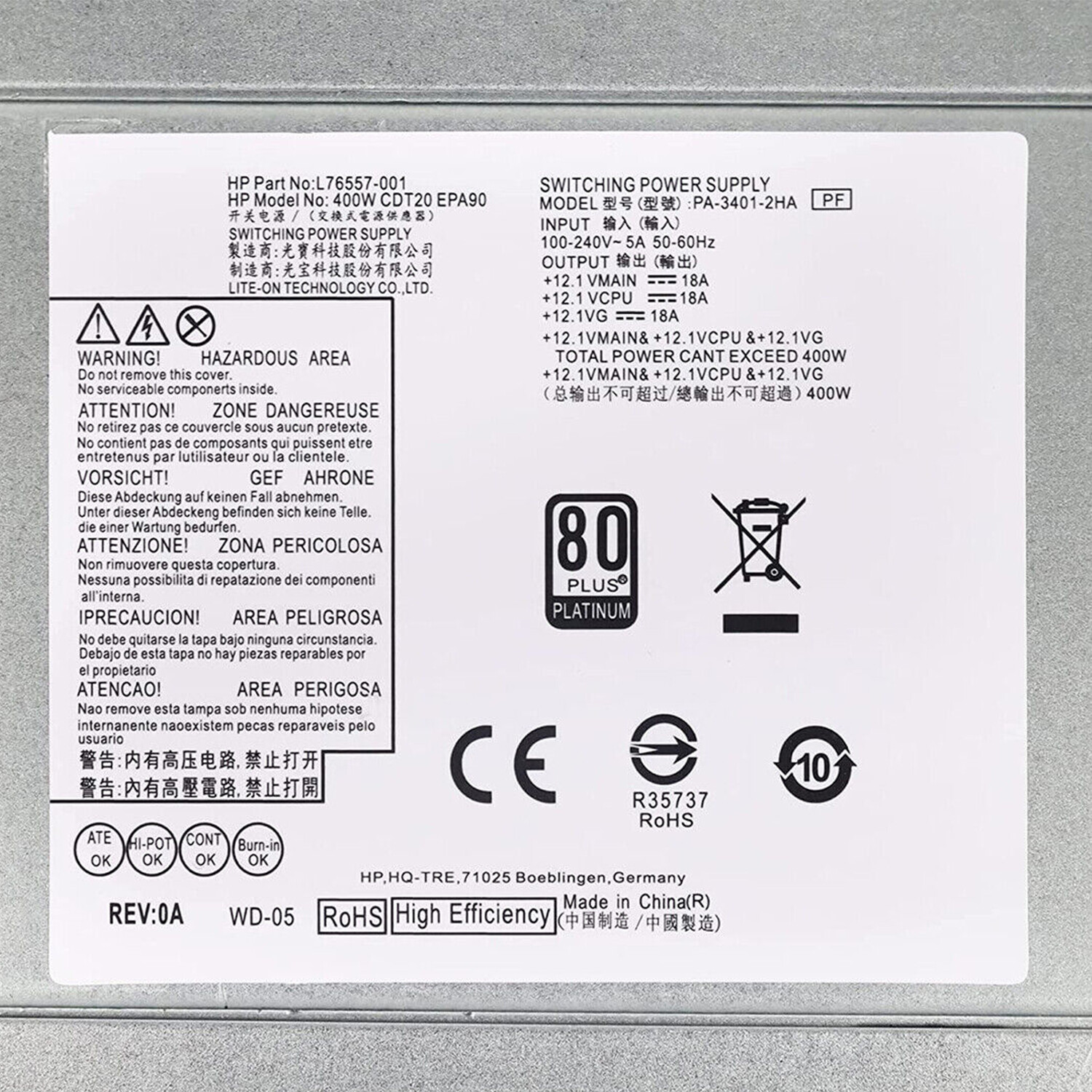 For HP 280 288 285 480 600 680 800 G3 G4 942332-001 400W Power Supply L04618-800