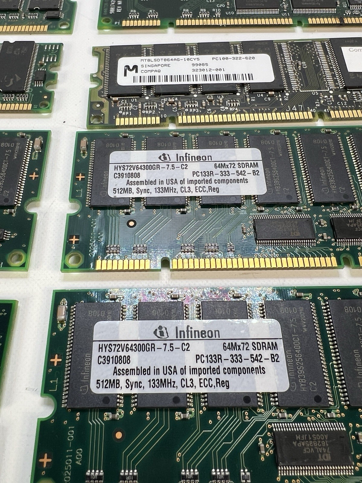 Lot of 9 Vintage SDRAM Memory Modules Mixed Brands PC100 PC133 ECC