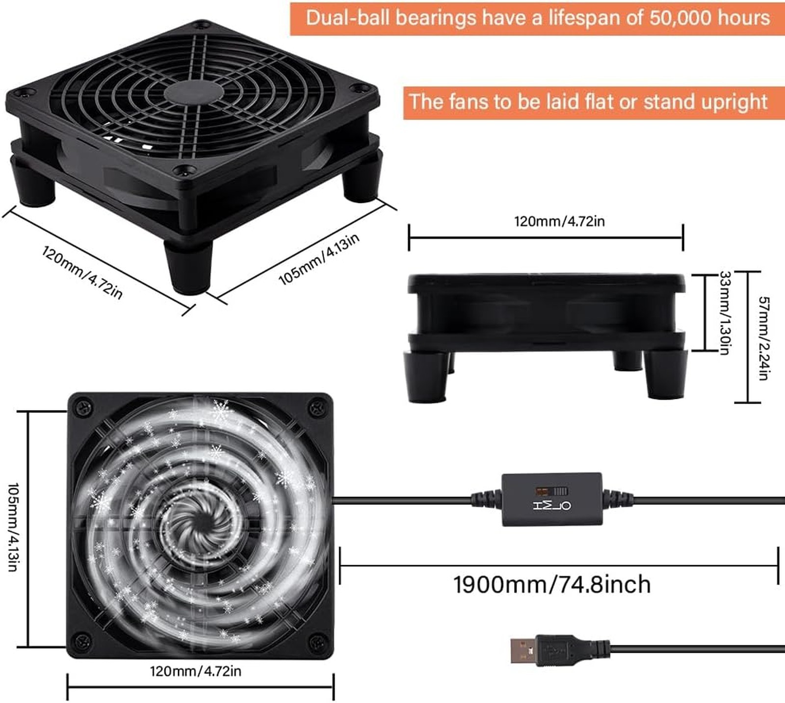 120mm USB Powered Cooler Fan with L M H Speed Controller for Router Modem TV Box