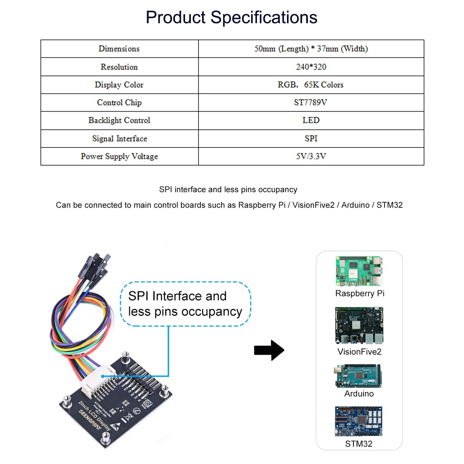 2 Inch IPS TFT LCD Display Module 320×240 Driver Board Raspberry Pi Arduino