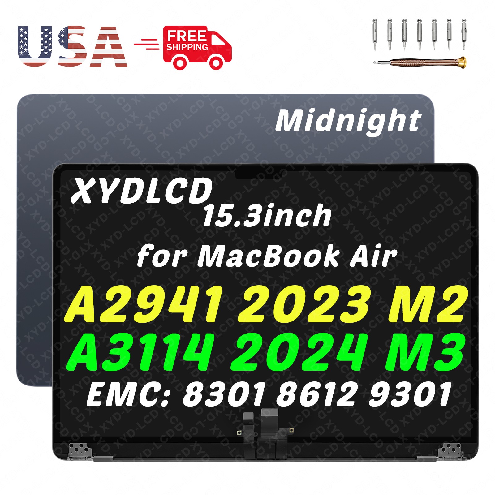 OEM for Apple Macbook Air A3114 M3 EMC 8612 9301 LCD Screen Assembly Midnight