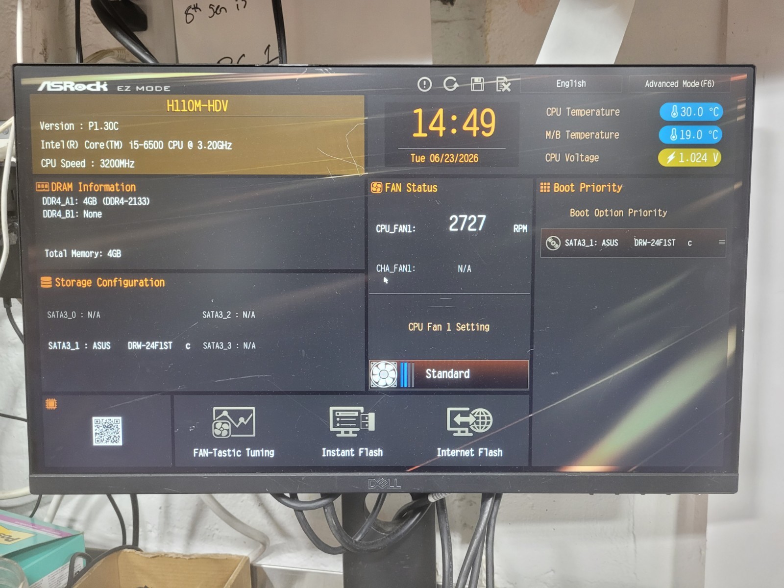 ASRock H110M-HVS Motherboard I5-6500 4GB RAM, IO Shield #1649