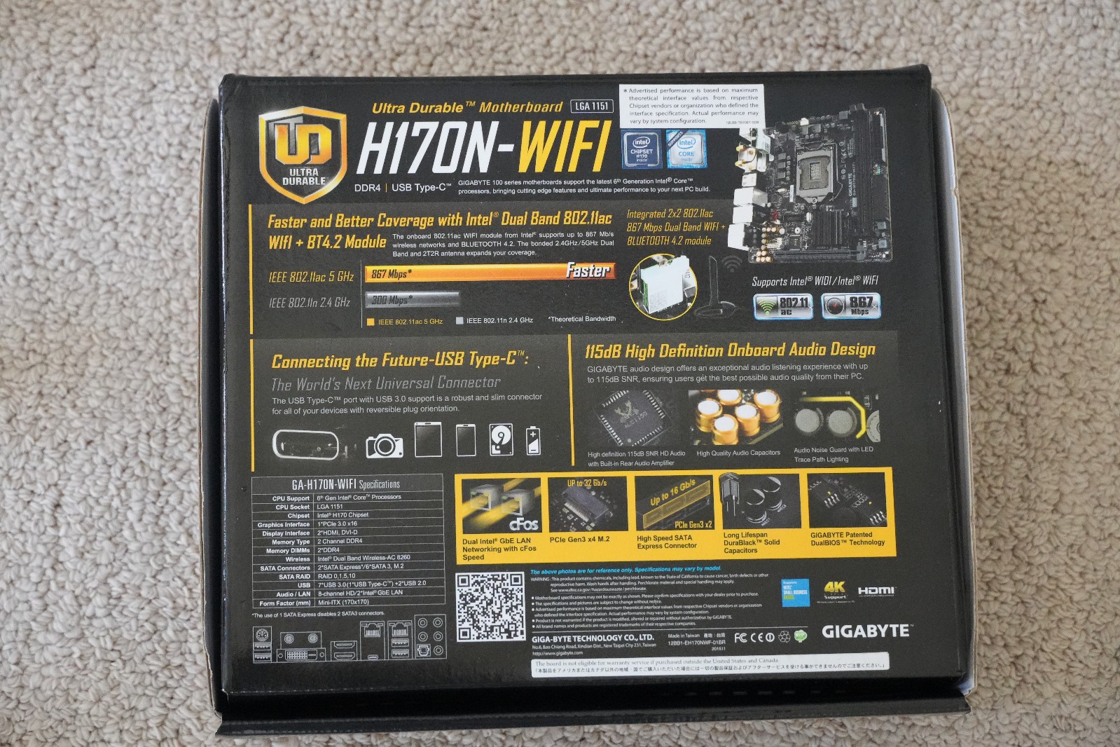 GIGABYTE GA-H170N-WIFI Mini ITX Motherboard with Intel i3-6320 CPU & Fan