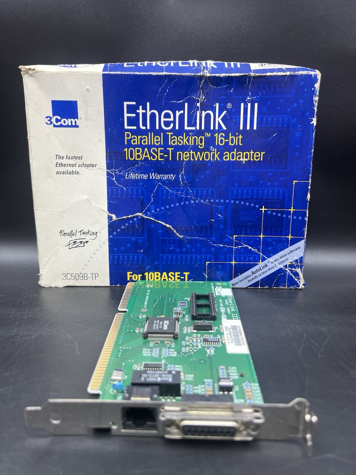 3Com EtherLink III 3C509B-TP ISA 10BASE-T Network Adapter w/ Box Untested