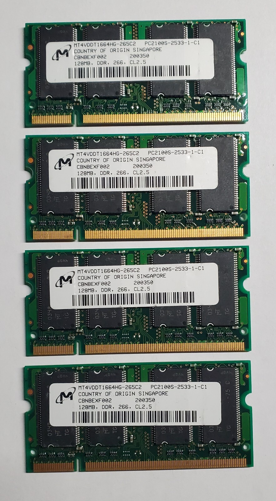 Lot 4 Pieces – Micron MT4VDDT1664HG-265C2 PC2100S 128MB DDR266 CL2.5 SODIMM