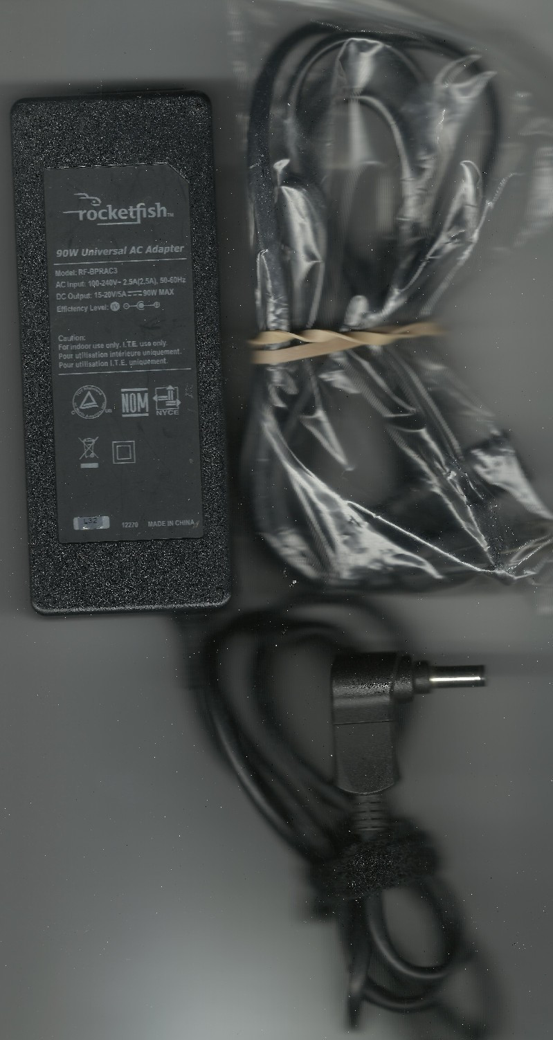 90W Universal AC Adapter Power Supply Charger w 1 TIP Rocketfish Model RF-BPRAC3