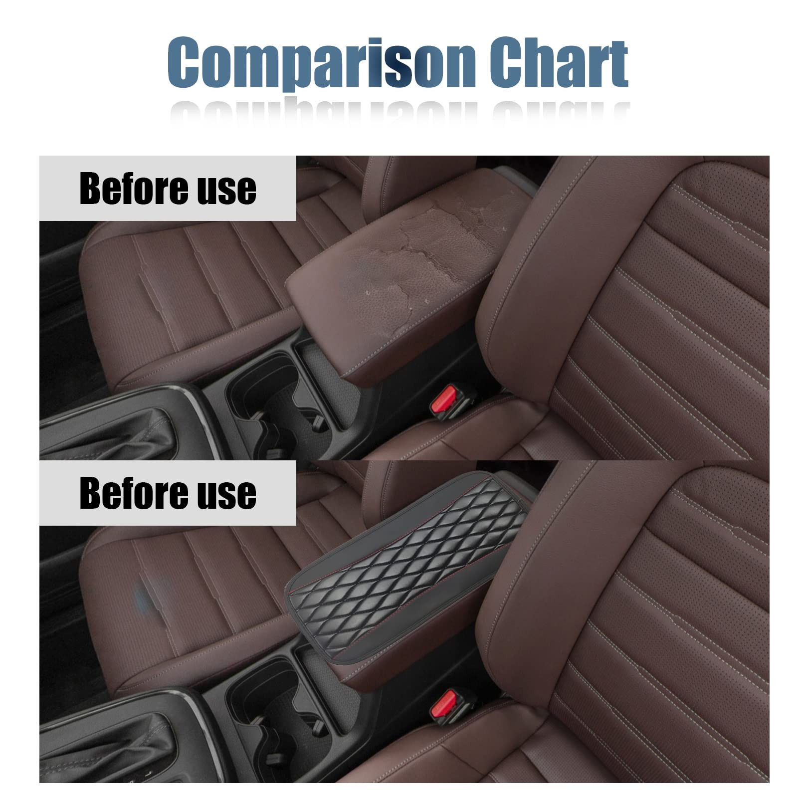 Car Center Console Cover, Universal Leather Waterproof Armrest Seat Box black