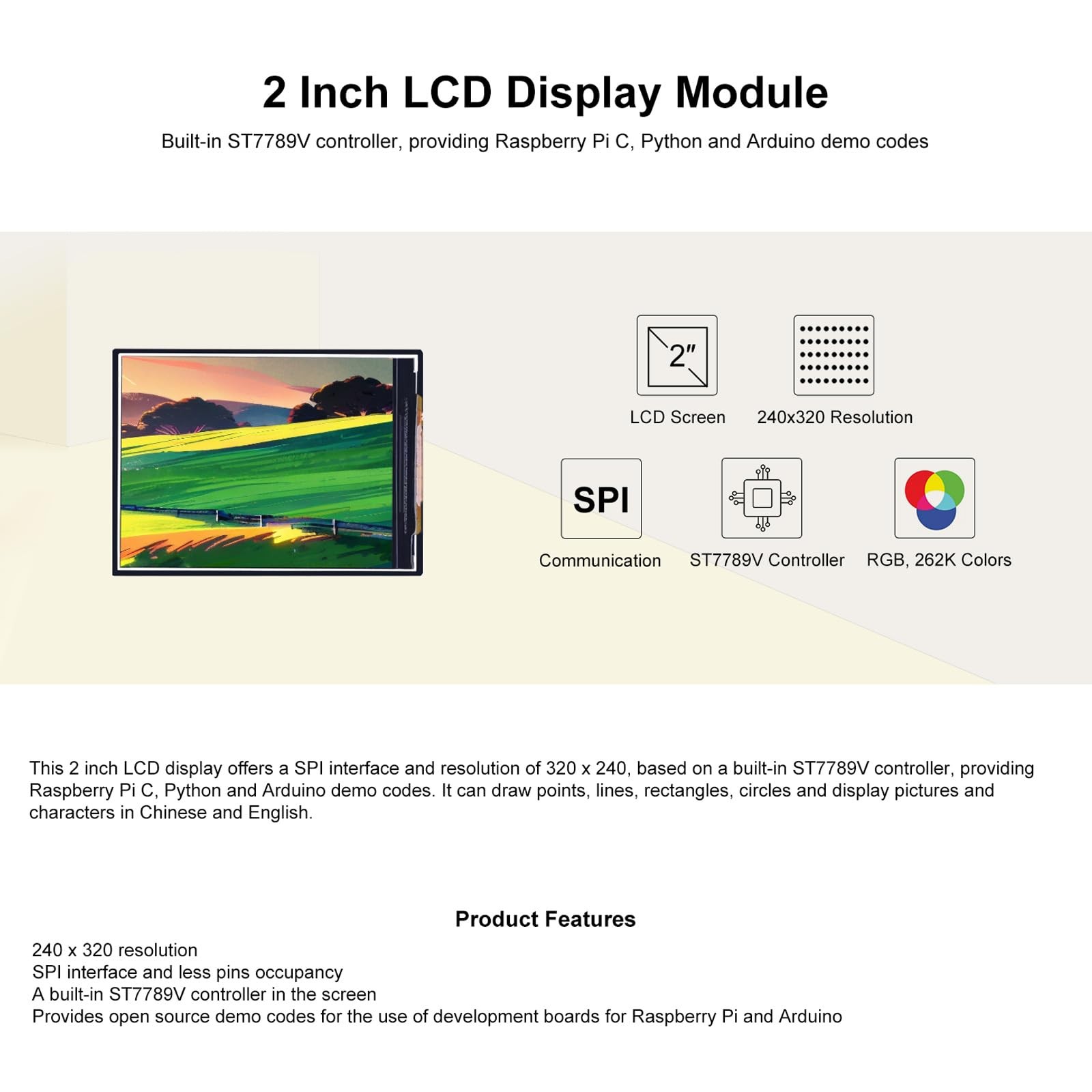 2 Inch IPS TFT LCD Display Module 320×240 Driver Board Raspberry Pi Arduino