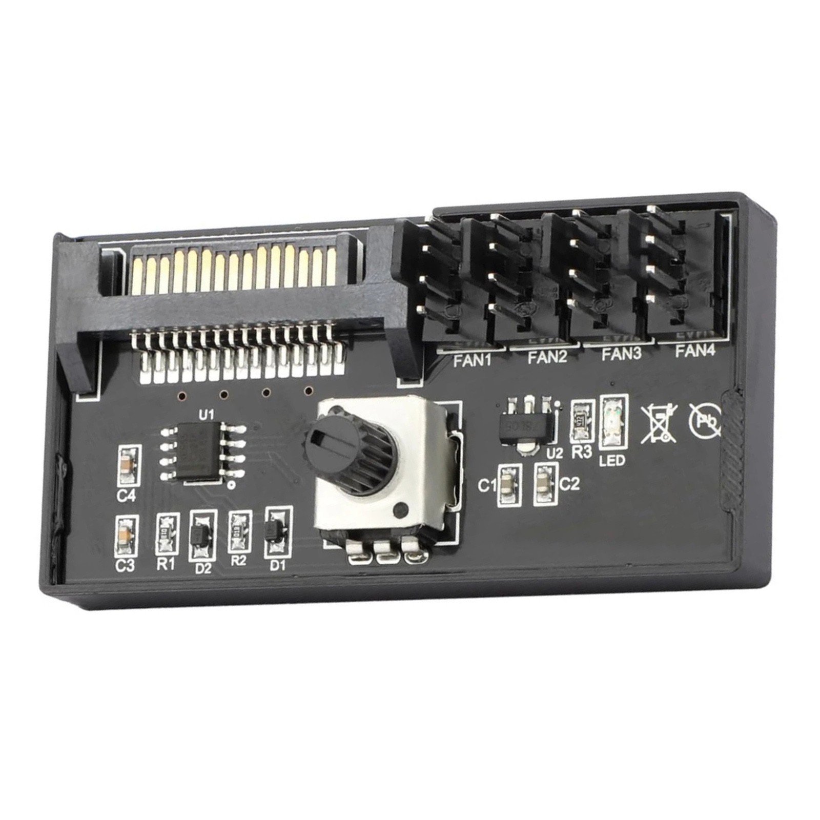 PC Case Fan Controller Hub 4 Pin PWM SATA Powered 12V 60W Adjustable Speed Knob