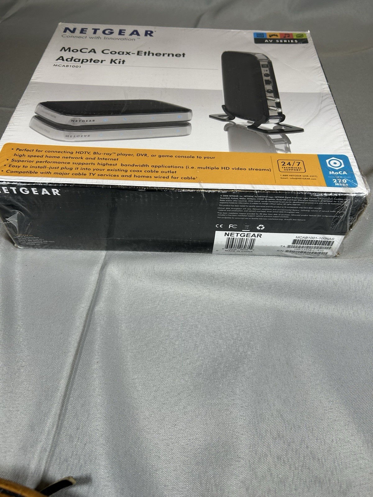MoCA Coax Ethernet Adapter Kit MCAB1001 Netgear AV Series 270 Mbps New Sealed