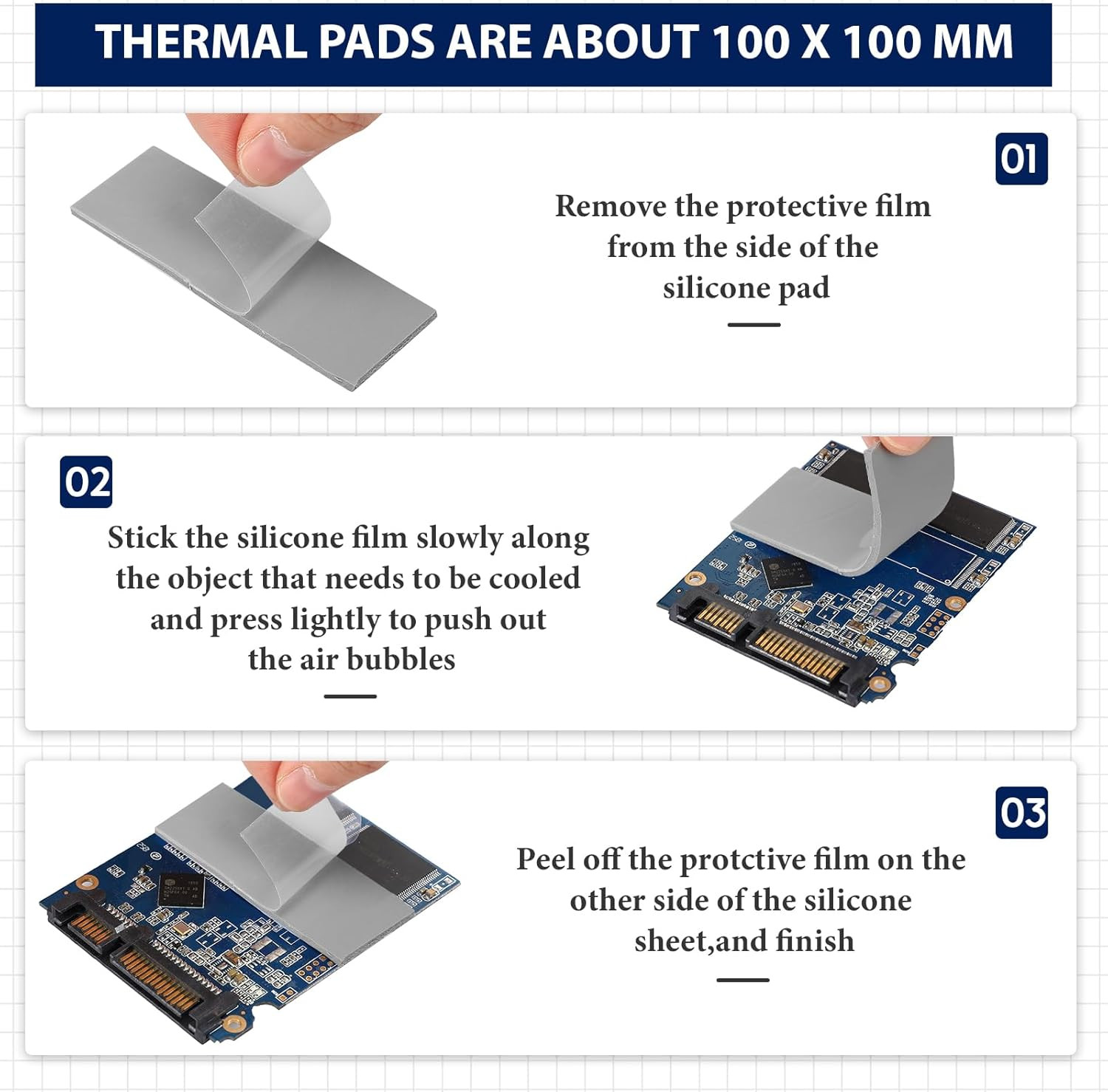 6 Pcs Thermal Pad 100 x 100 mm, 0.5 mm, 1 mm, 1.5 mm, 2 mm, 2.5 mm, 3 mm Heat Re