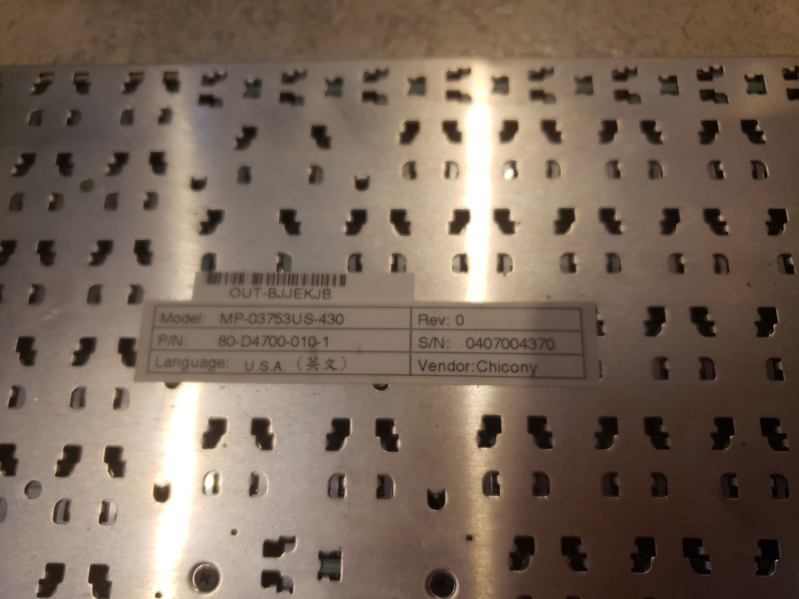 Sager Clevo Alienware M7700 Mj-12 D900T D900K Keyboard US MP-03753US-430 Used