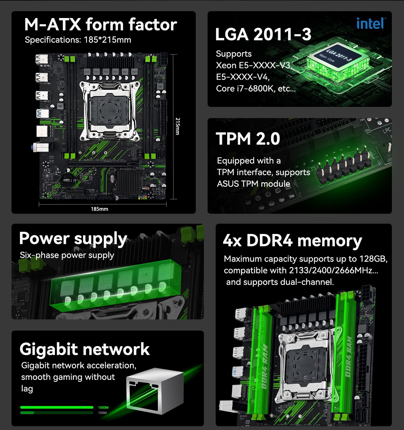 X99 PR9 Motherboard DDR4 RAM SATA M.2 NVME M.2 LGA 2011-3 for Xeon E5 V3 V4 CPU