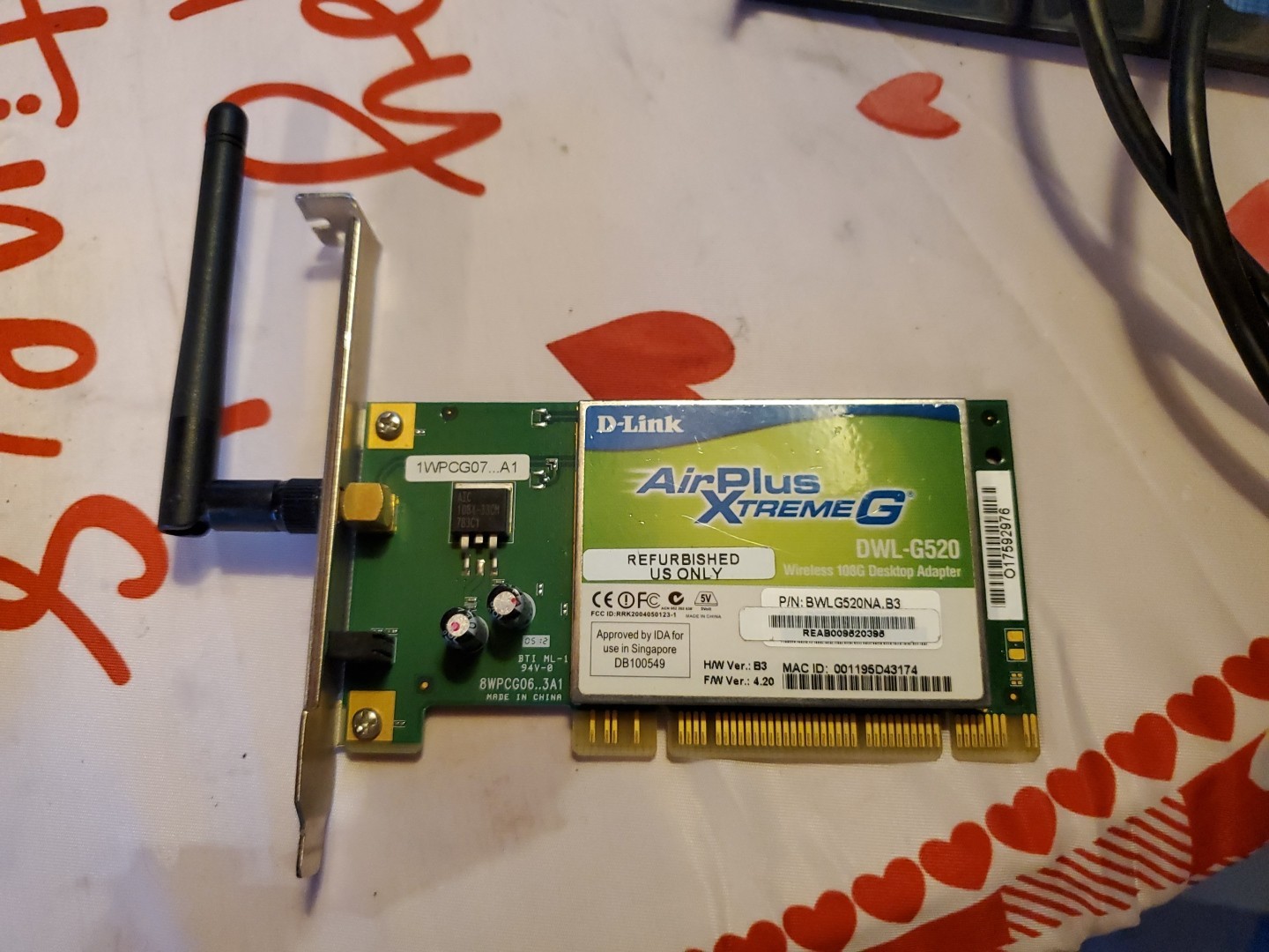 D-Link DWL-G520 AirPlus Xtreme G Wireless LAN Adapter 108Mbps 802.11g 2.4GHz WEP