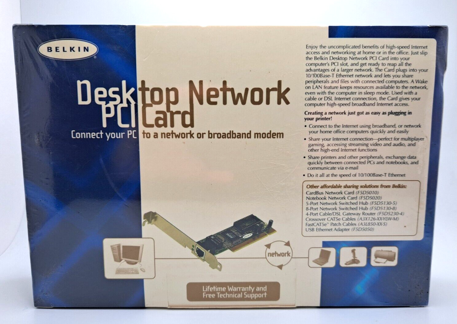 SEALED Belkin F5D5000 Desktop Network PCI Card 10/100MBt FREE SHIPPING