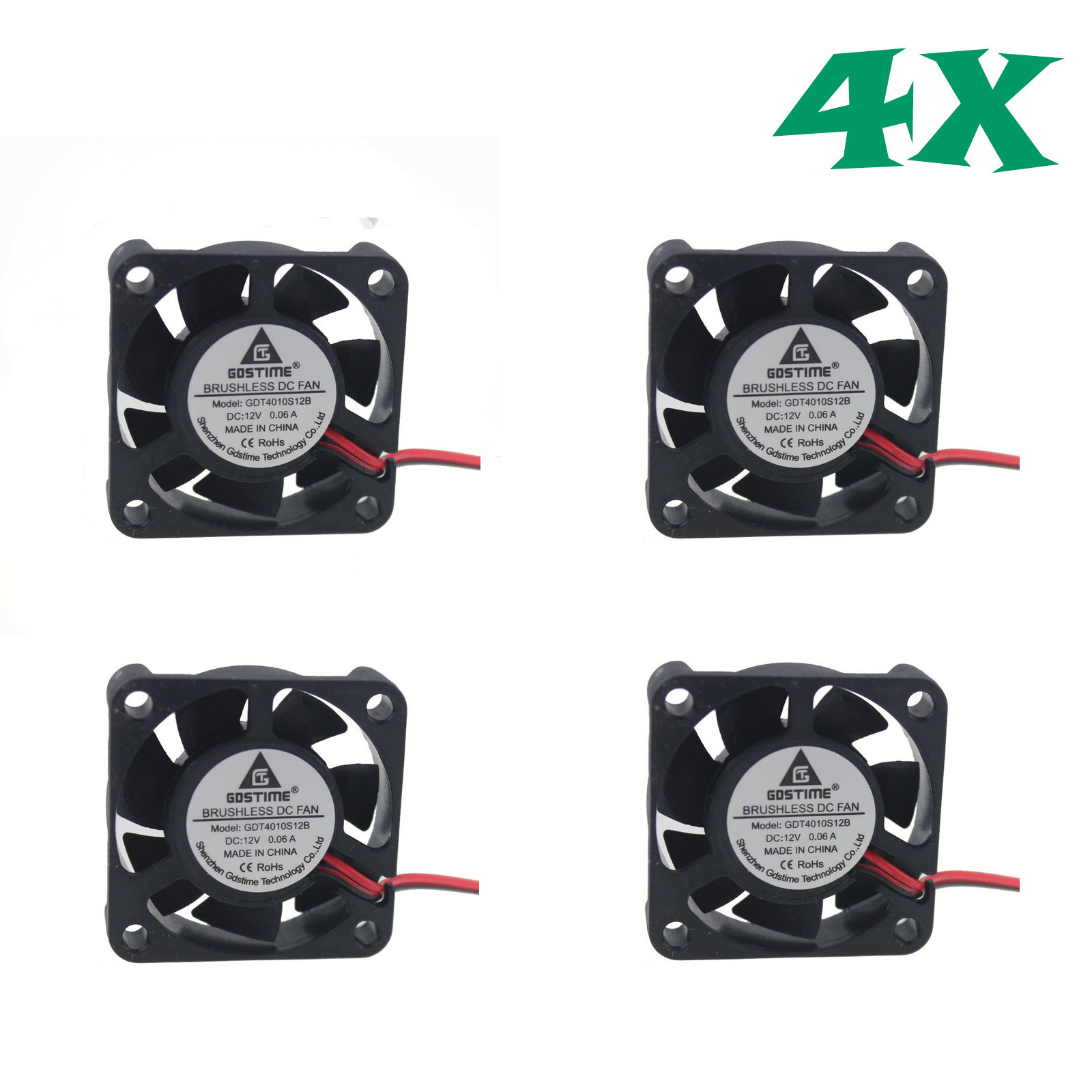 12V 40mm Cooling Computer Case Fan 40x40x10mm (1.6×1.6×0.4 in) 2-Pin 4 Pcs 4X