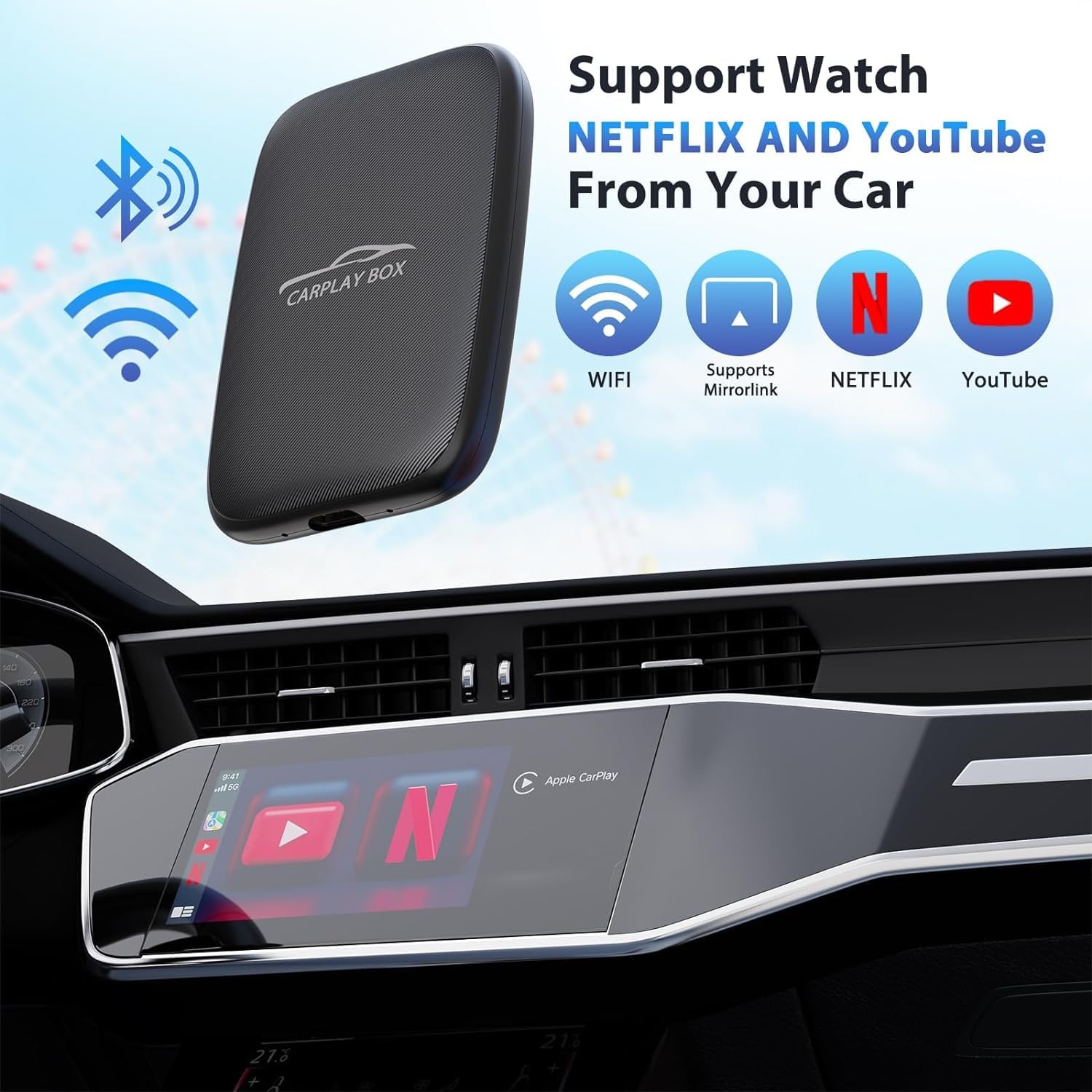 CarPlay Wireless Adapter & Android Auto Adapter,2025 Upgrade Convert Black