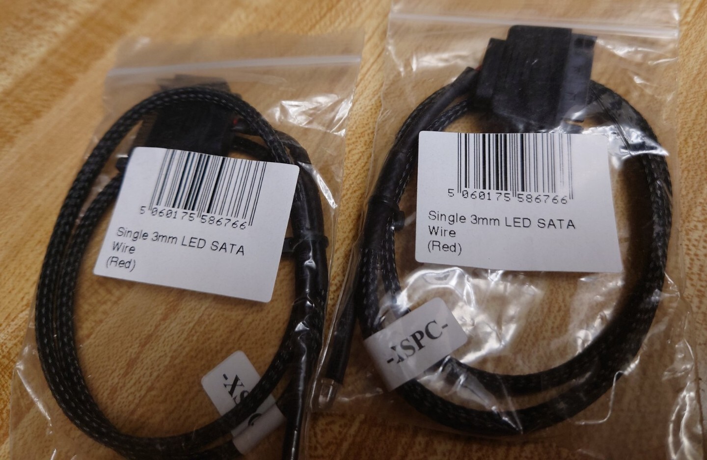 LOT OF 2 NIP NOS XSPC SINGLE 3MM LED SATA WIRE RED NR POWER CONNECTOR