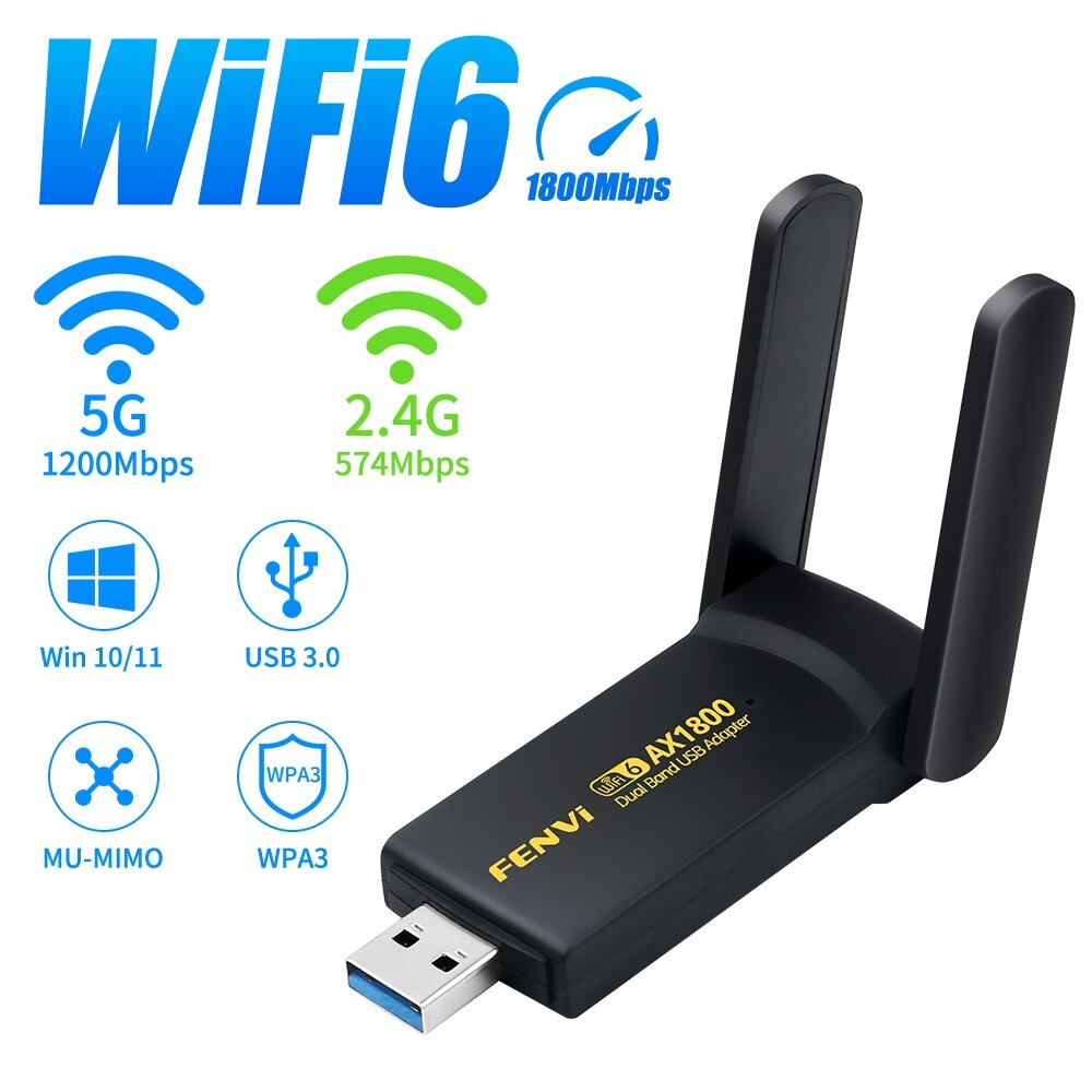 Wifi 6 USB Adapter AX1800 MT7921 Dual Band Wireless USB3.0 Dongle for PC Desktop
