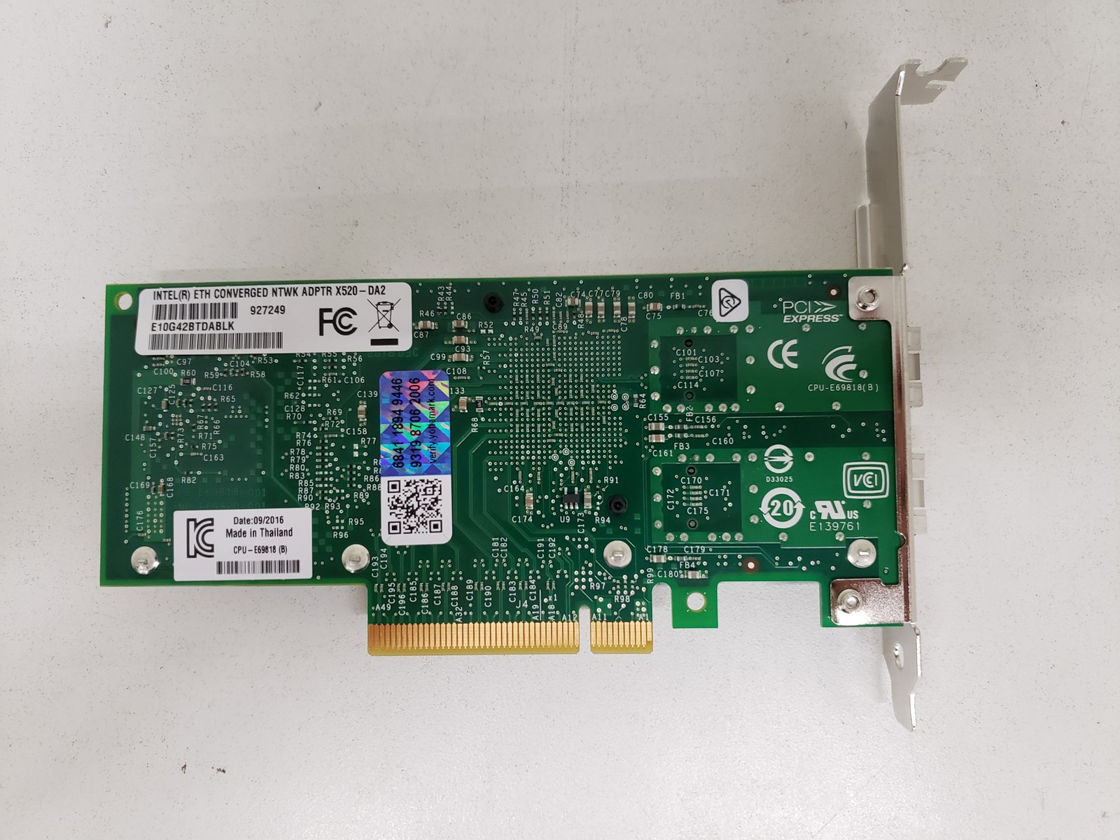 Intel X520-DA2 2x10GbE SFP+ PCIe Network Card with Low Profile Bracket 927249.
